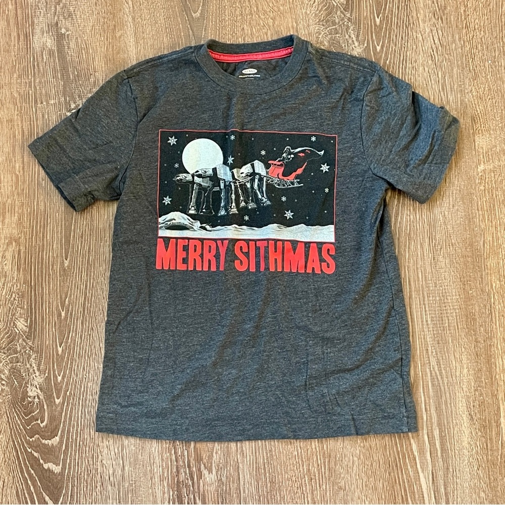 🎯3/$10 Old Navy Kids Merry Sithmas Graphic Tee Star Wars Dark Gray 8